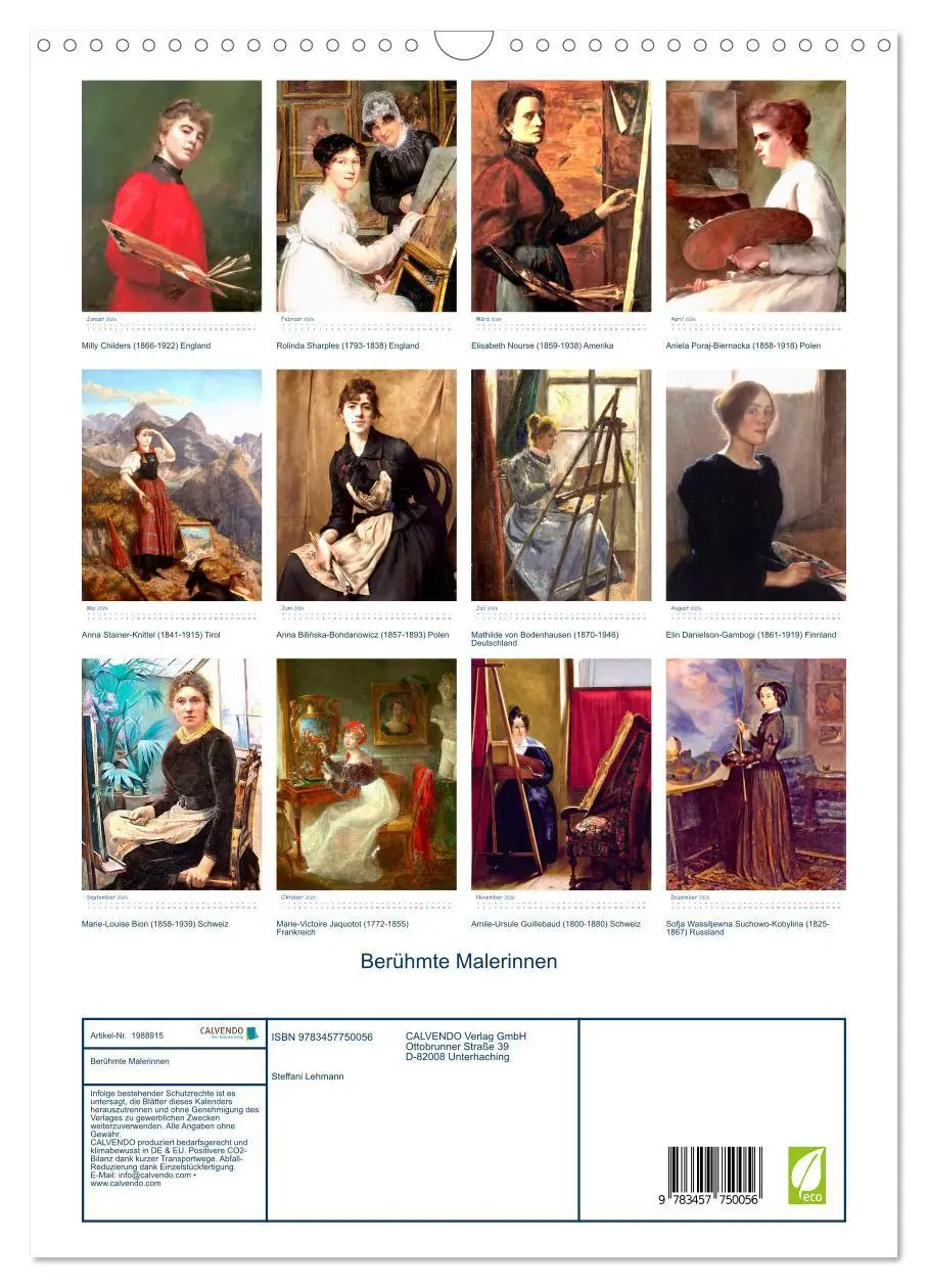 Bild: 9783457750056 | Berühmte Malerinnen (Wandkalender 2026 DIN A3 hoch), CALVENDO...
