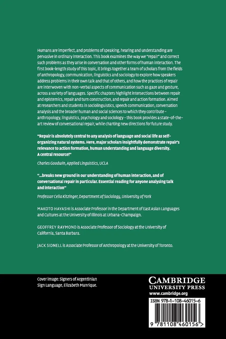Rückseite: 9781108460156 | Conversational Repair and Human Understanding | Makoto Hayashi (u. a.)