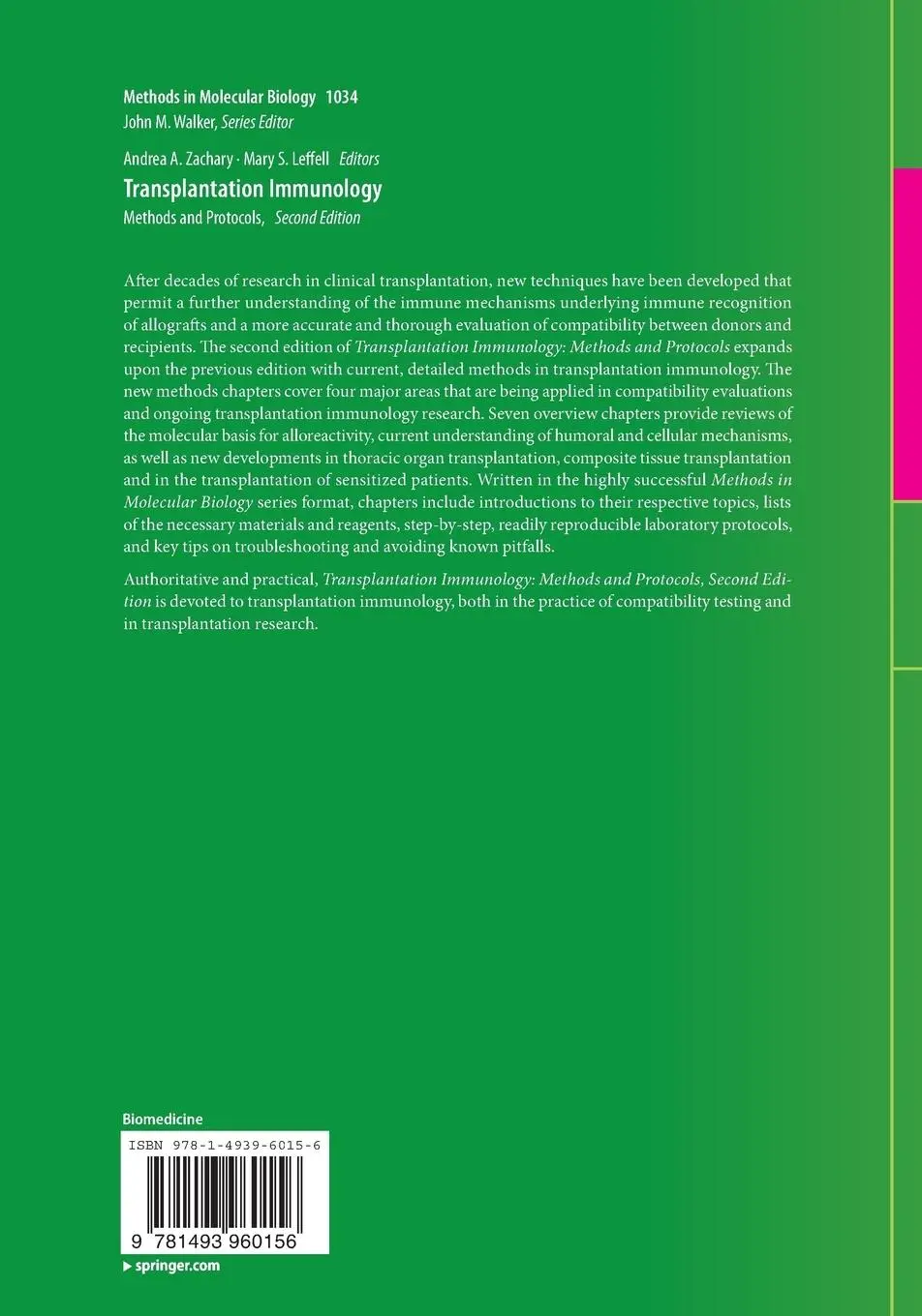 Rückseite: 9781493960156 | Transplantation Immunology | Methods and Protocols | Leffell (u. a.)