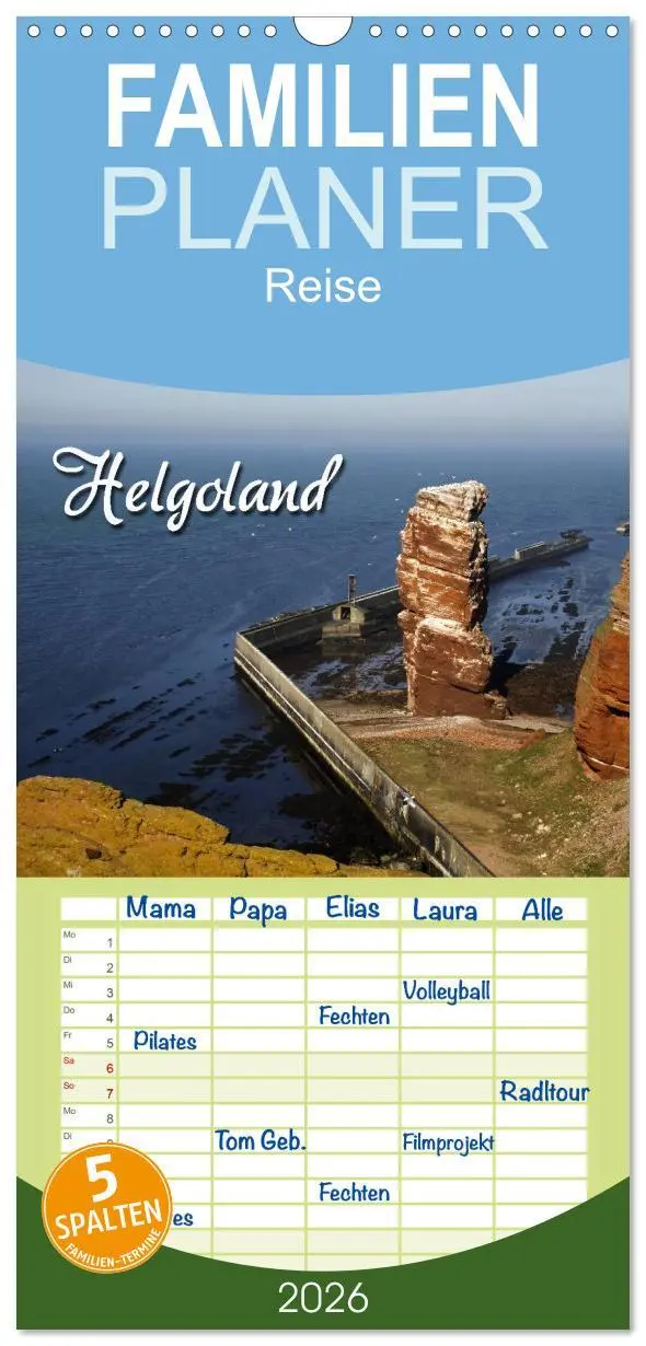 Cover: 9783516520156 | Familienplaner 2026 - Helgoland mit 5 Spalten (Wandkalender, 21 x...