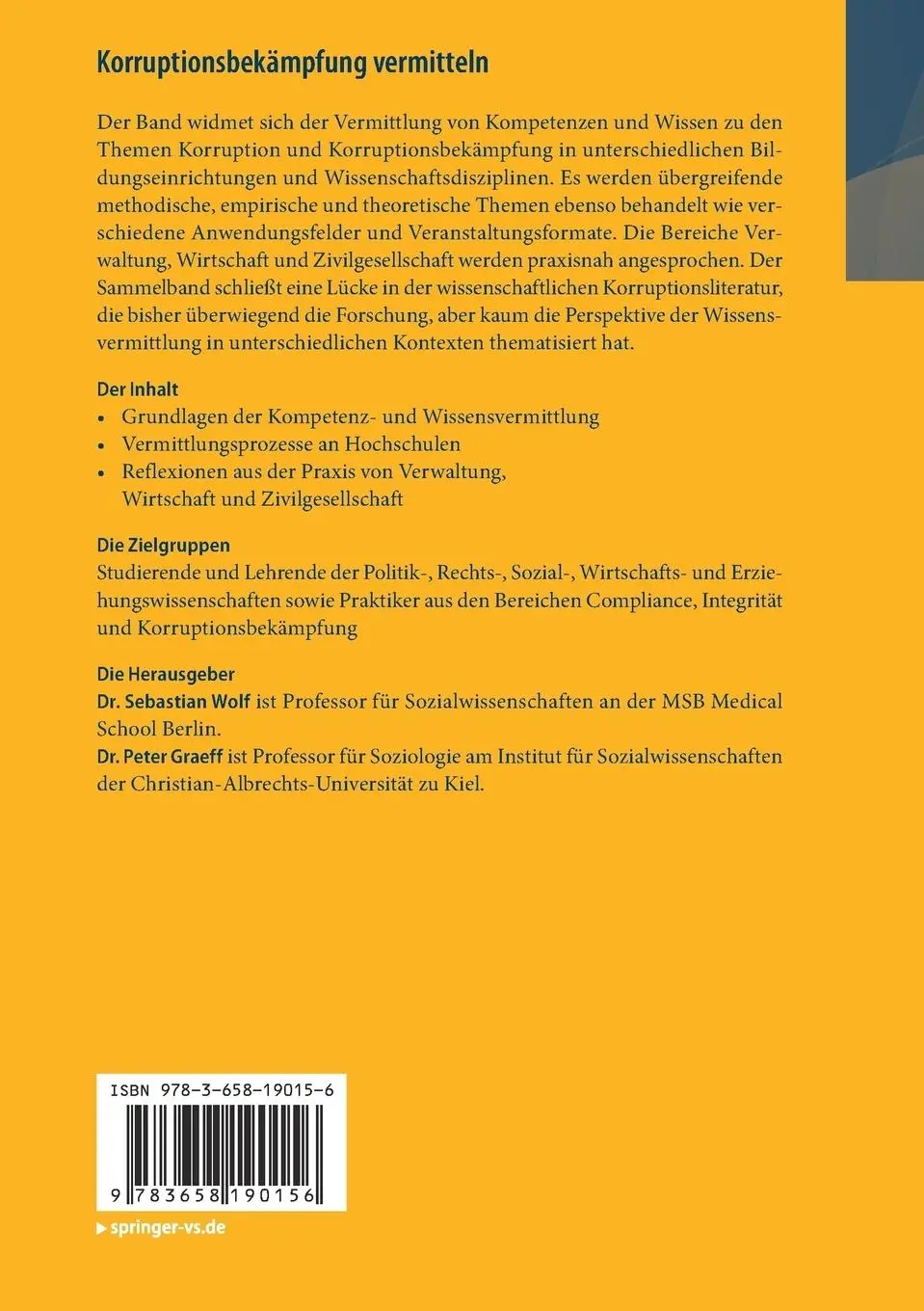 Rückseite: 9783658190156 | Korruptionsbekämpfung vermitteln | Peter Graeff (u. a.) | Taschenbuch