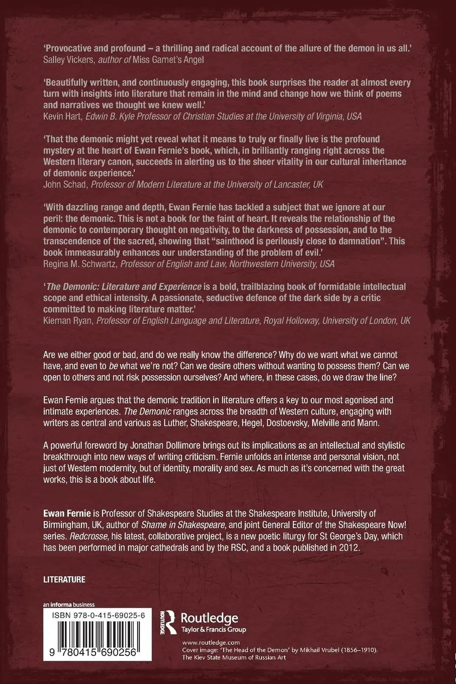 Rückseite: 9780415690256 | The Demonic | Literature and Experience | Ewan Fernie | Taschenbuch