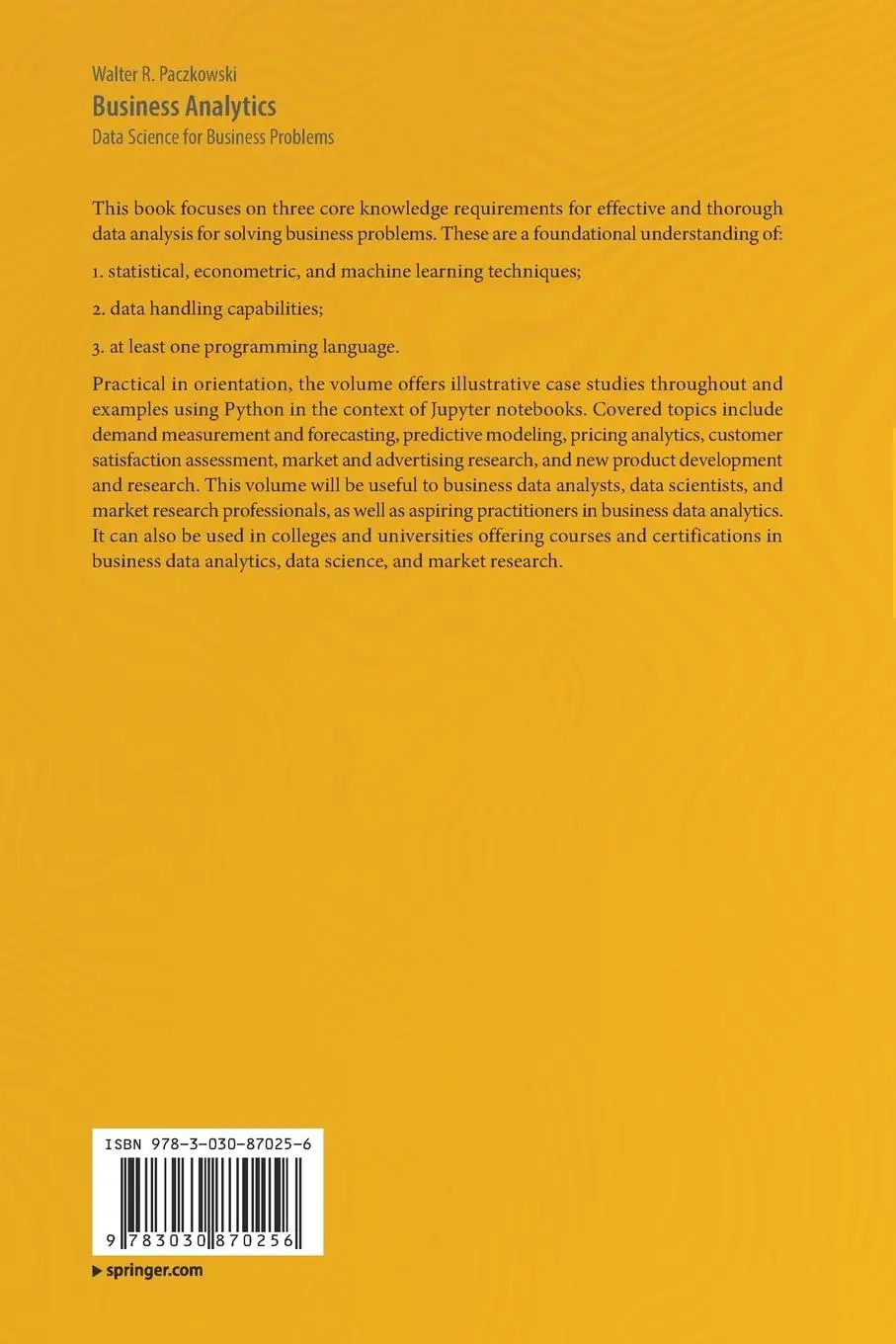 Rückseite: 9783030870256 | Business Analytics | Data Science for Business Problems | Paczkowski
