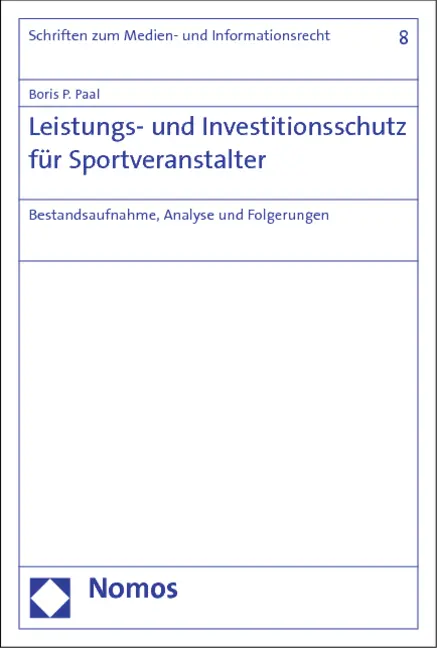 Cover: 9783848710256 | Leistungs- und Investitionsschutz für Sportveranstalter | Paal | Buch