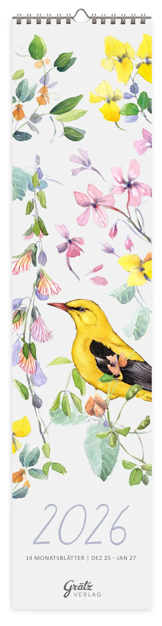 Cover: 9783911060356 | Monatsplaner Vogel 2026 | Rosa Blüten | Sophia Drescher | Kalender