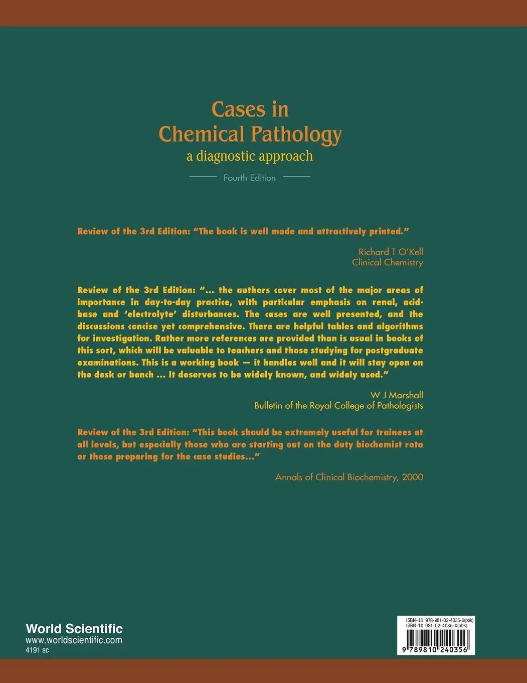 Rückseite: 9789810240356 | CASES IN CHEMICAL PATHOLOGY (4TH ED) | Walmsley R N | Taschenbuch