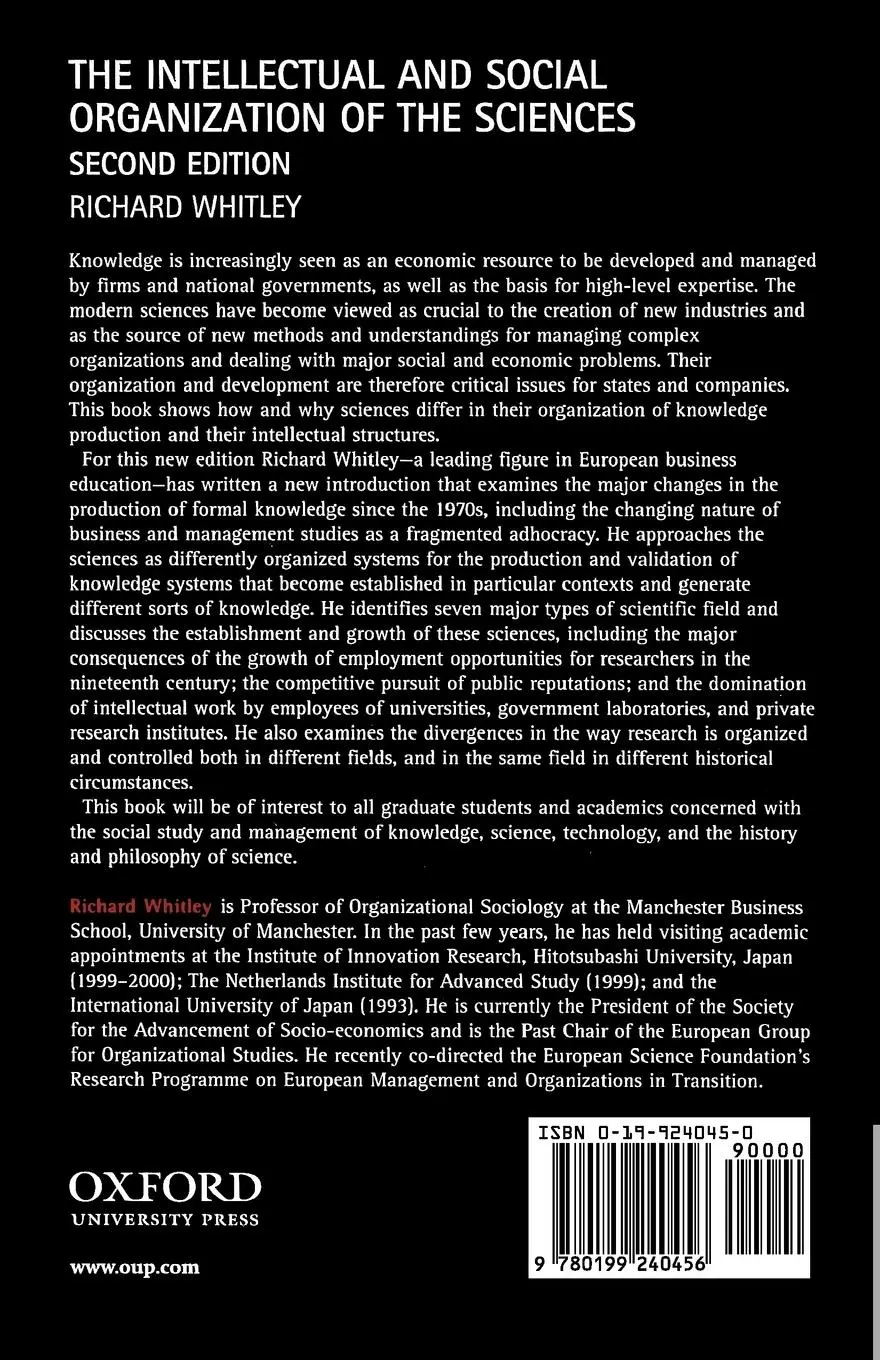 Rückseite: 9780199240456 | The Intellectual and Social Organization of the Sciences | Whitley