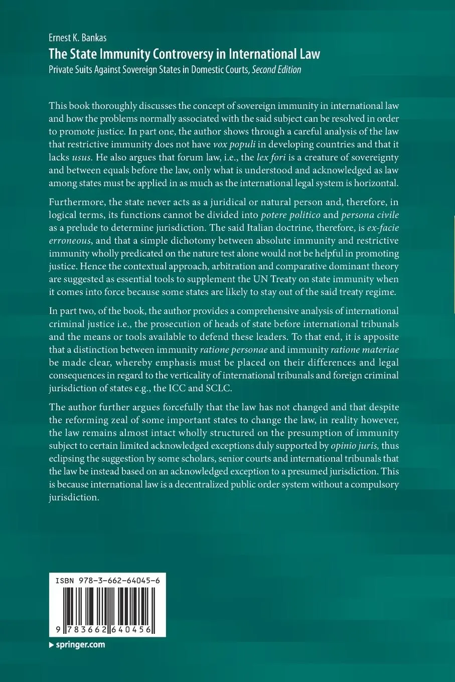 Rückseite: 9783662640456 | The State Immunity Controversy in International Law | Ernest K. Bankas