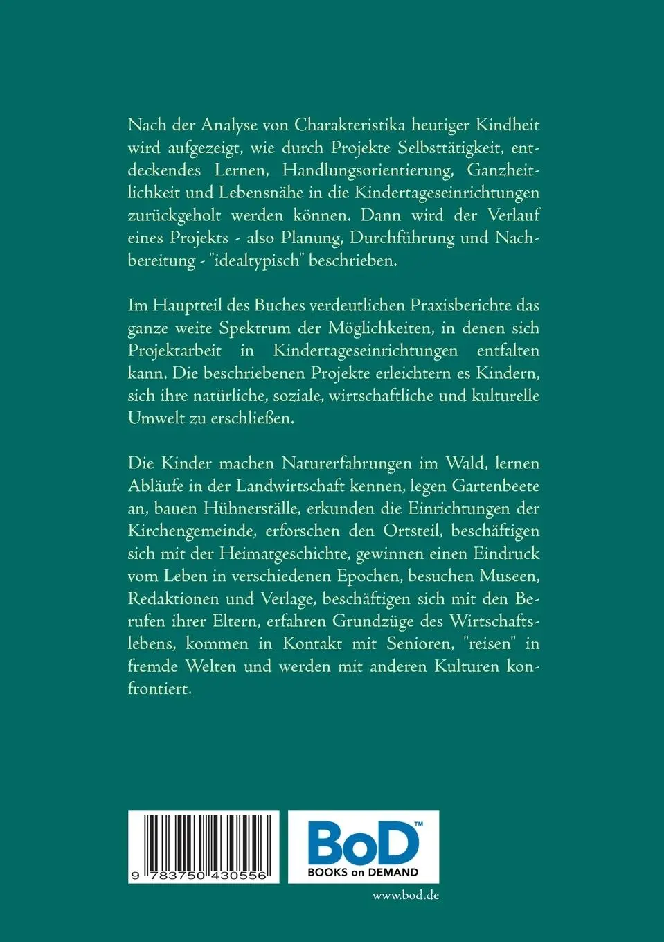 Rückseite: 9783750430556 | Projektarbeit im Kindergarten | Planung, Durchführung, Nachbereitung