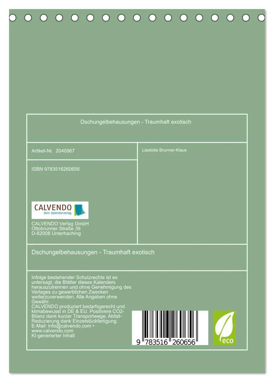 Bild: 9783516260656 | Dschungelbehausungen - Traumhaft exotisch (Tischkalender 2026 DIN...