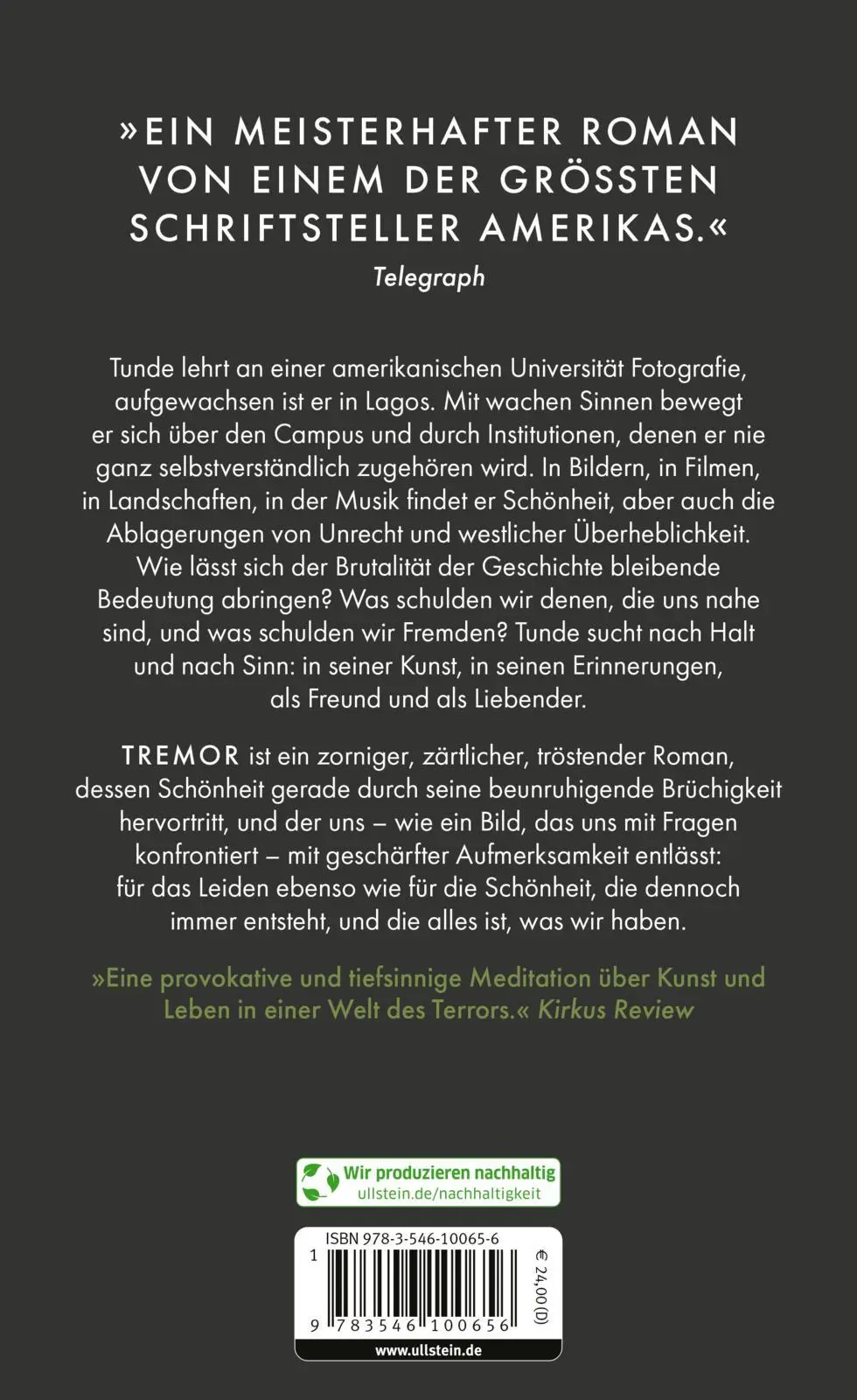 Rückseite: 9783546100656 | Tremor | Teju Cole | Buch | 288 S. | Deutsch | 2024 | Claassen Verlag