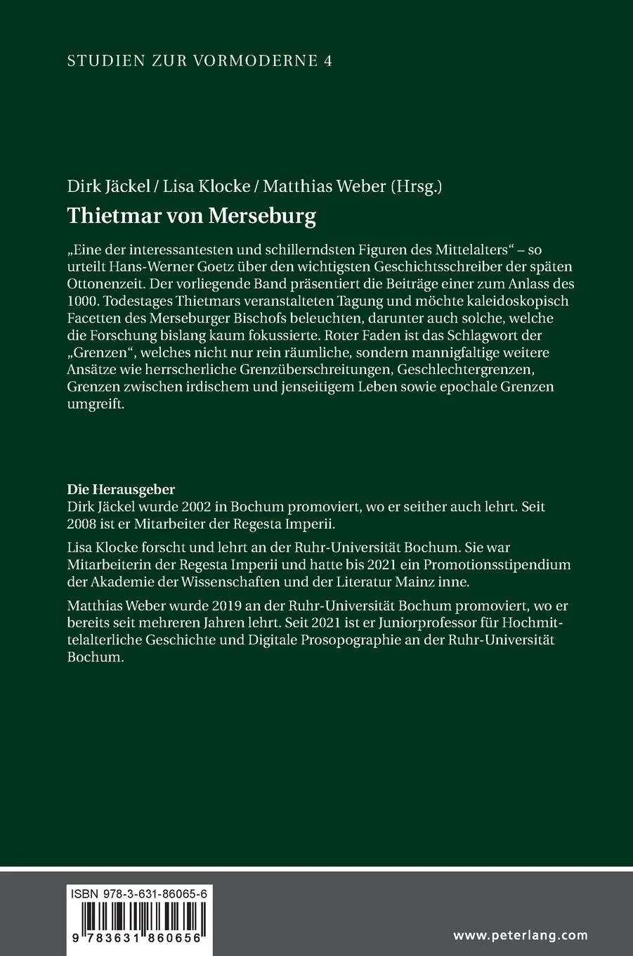 Rückseite: 9783631860656 | Thietmar von Merseburg | Historiographie der Grenzwelten | Buch | 2022