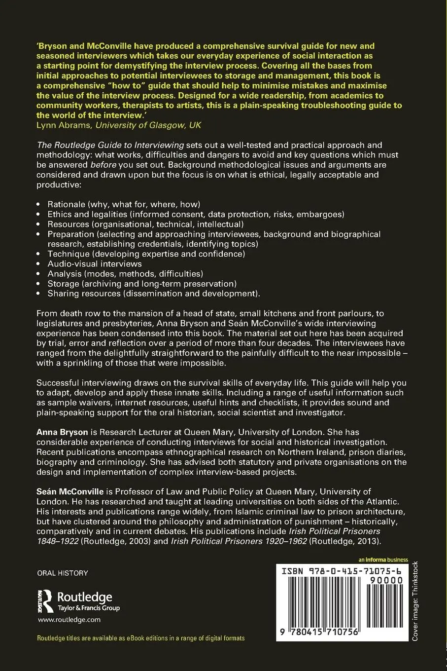 Rückseite: 9780415710756 | The Routledge Guide to Interviewing | Sean Mcconville (u. a.) | Buch