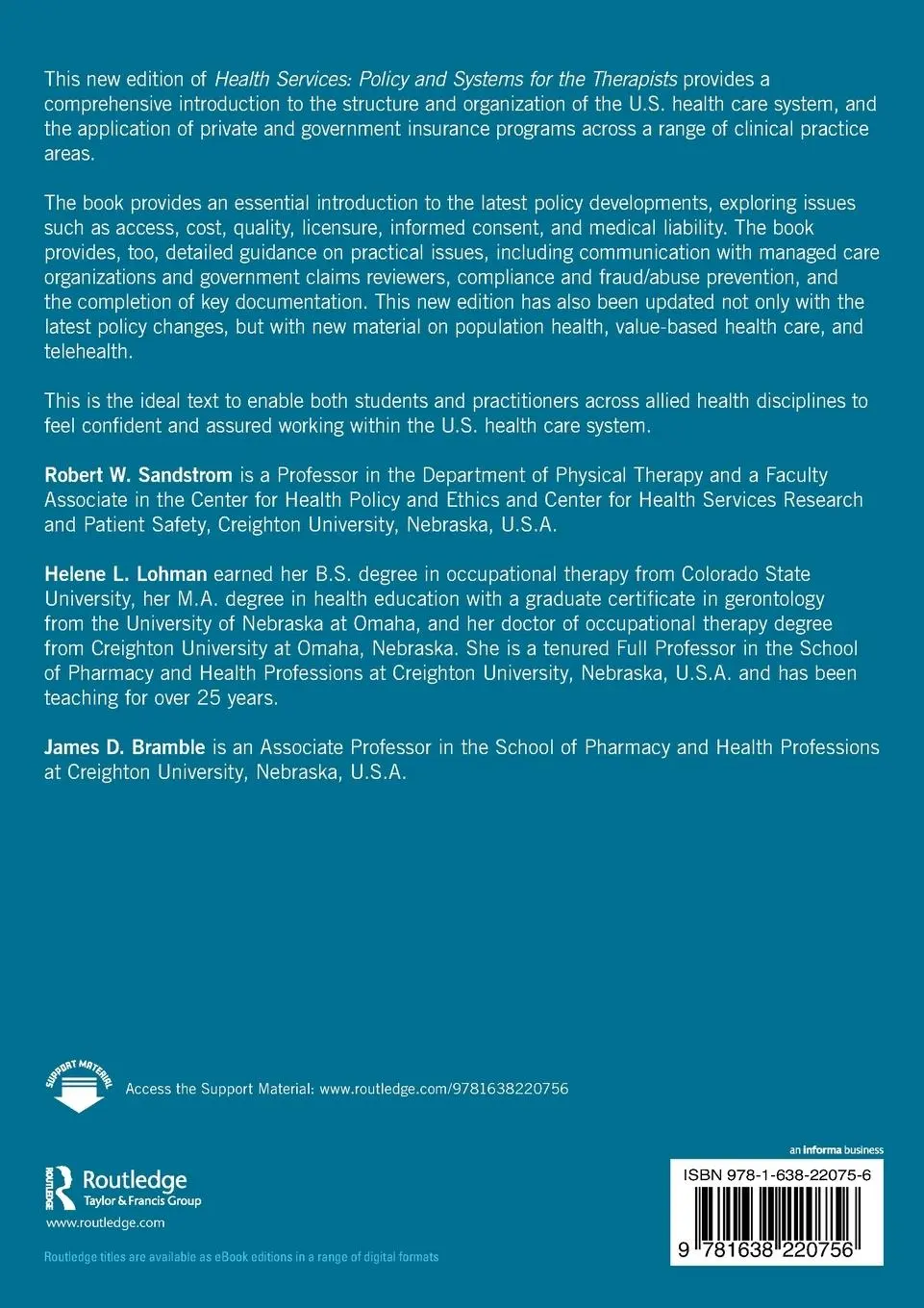 Rückseite: 9781638220756 | Health Services | Policy and Systems for the Therapists | Taschenbuch