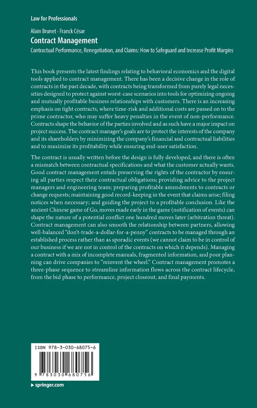 Rückseite: 9783030680756 | Contract Management | Alain Brunet (u. a.) | Buch | xvi | Englisch