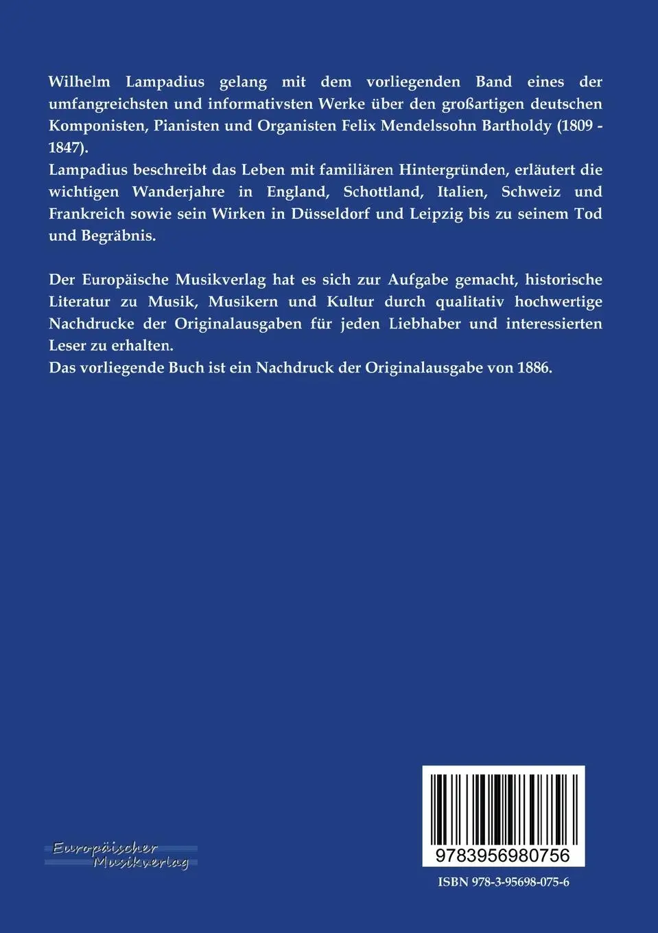 Rückseite: 9783956980756 | Felix Mendelssohn Bartholdy | Ein Gesamtbild seines Lebens und Wirkens