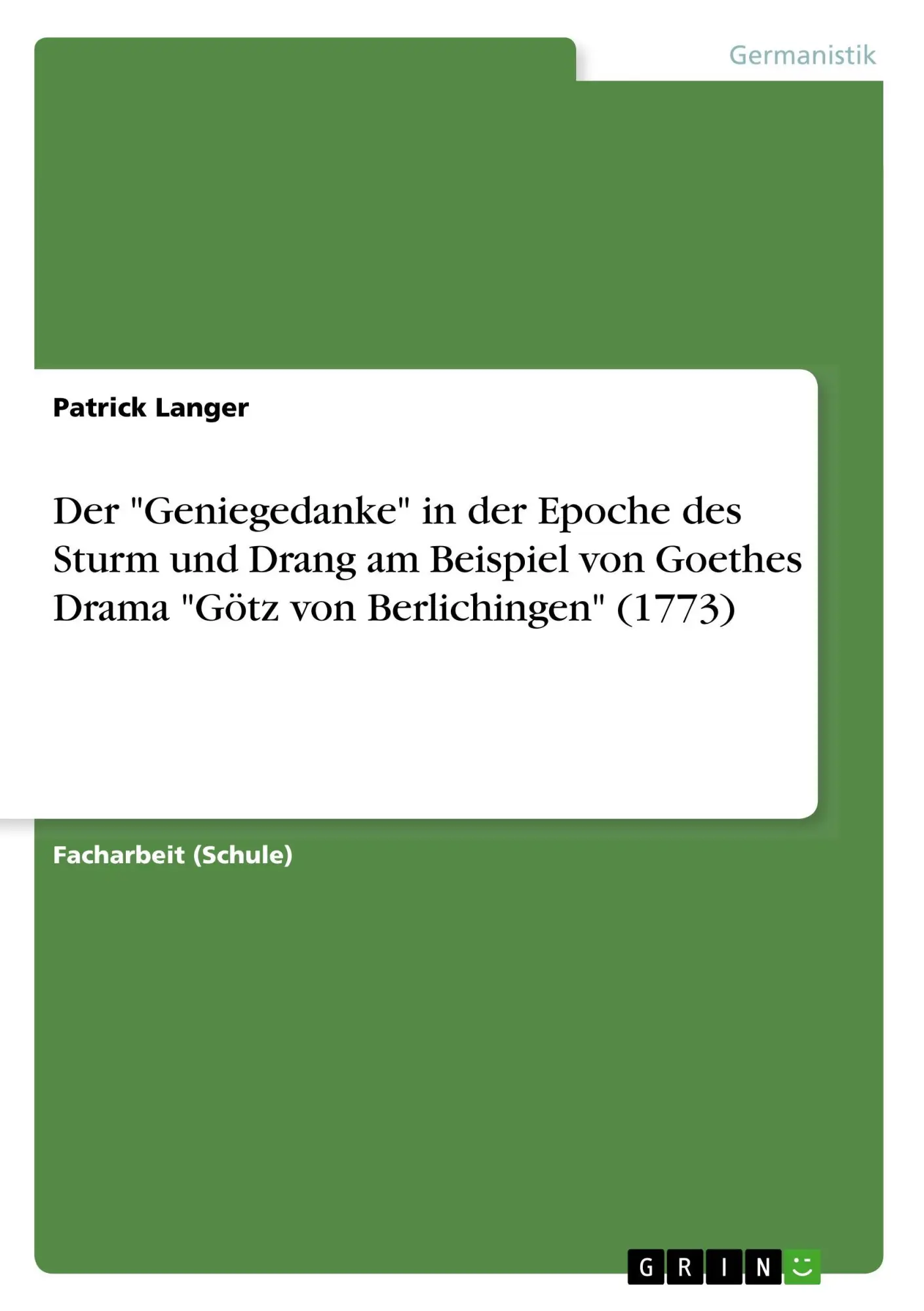 Cover: 9783668640856 | Der "Geniegedanke" in der Epoche des Sturm und Drang am Beispiel...