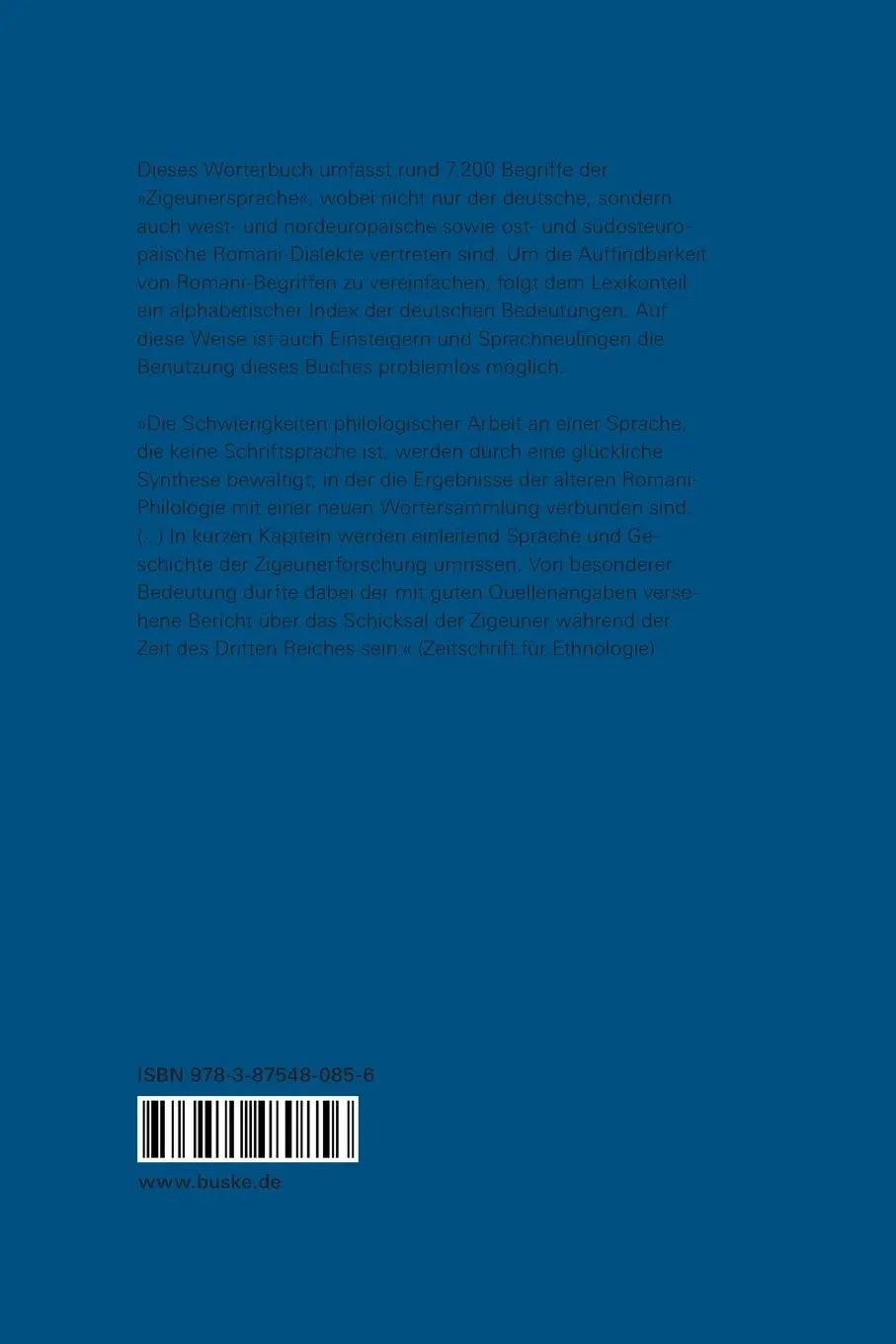 Rückseite: 9783875480856 | Grosses Wörterbuch der Zigeunersprache (romani t¿iw) / Großes...