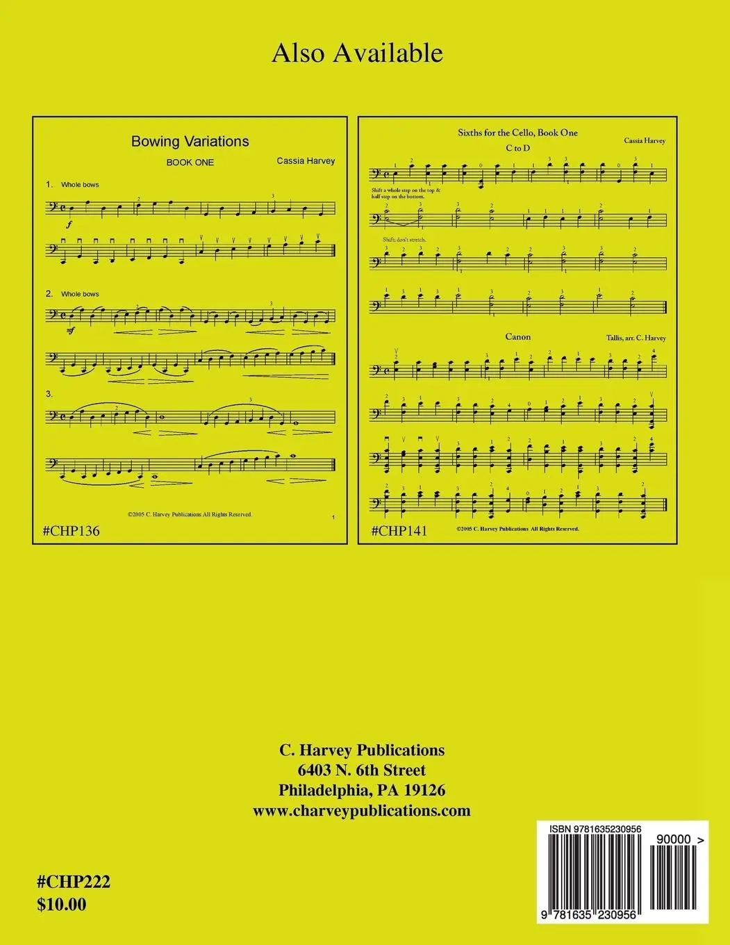 Rückseite: 9781635230956 | Bowing Studies on Arpeggios for the Cello, Book One | Cassia Harvey