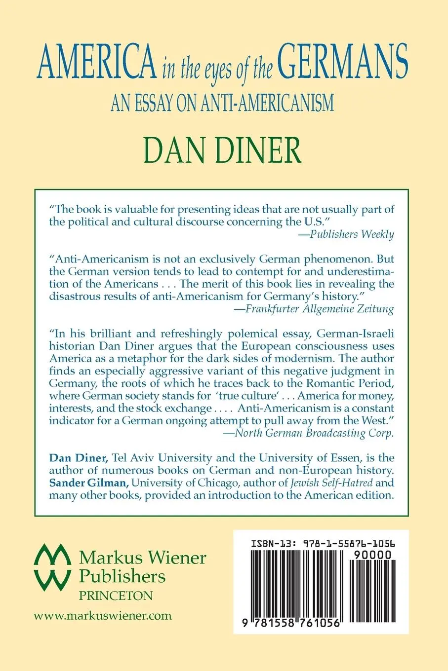 Rückseite: 9781558761056 | America in the Eyes of the Germans | Dan Diner | Taschenbuch | 2023
