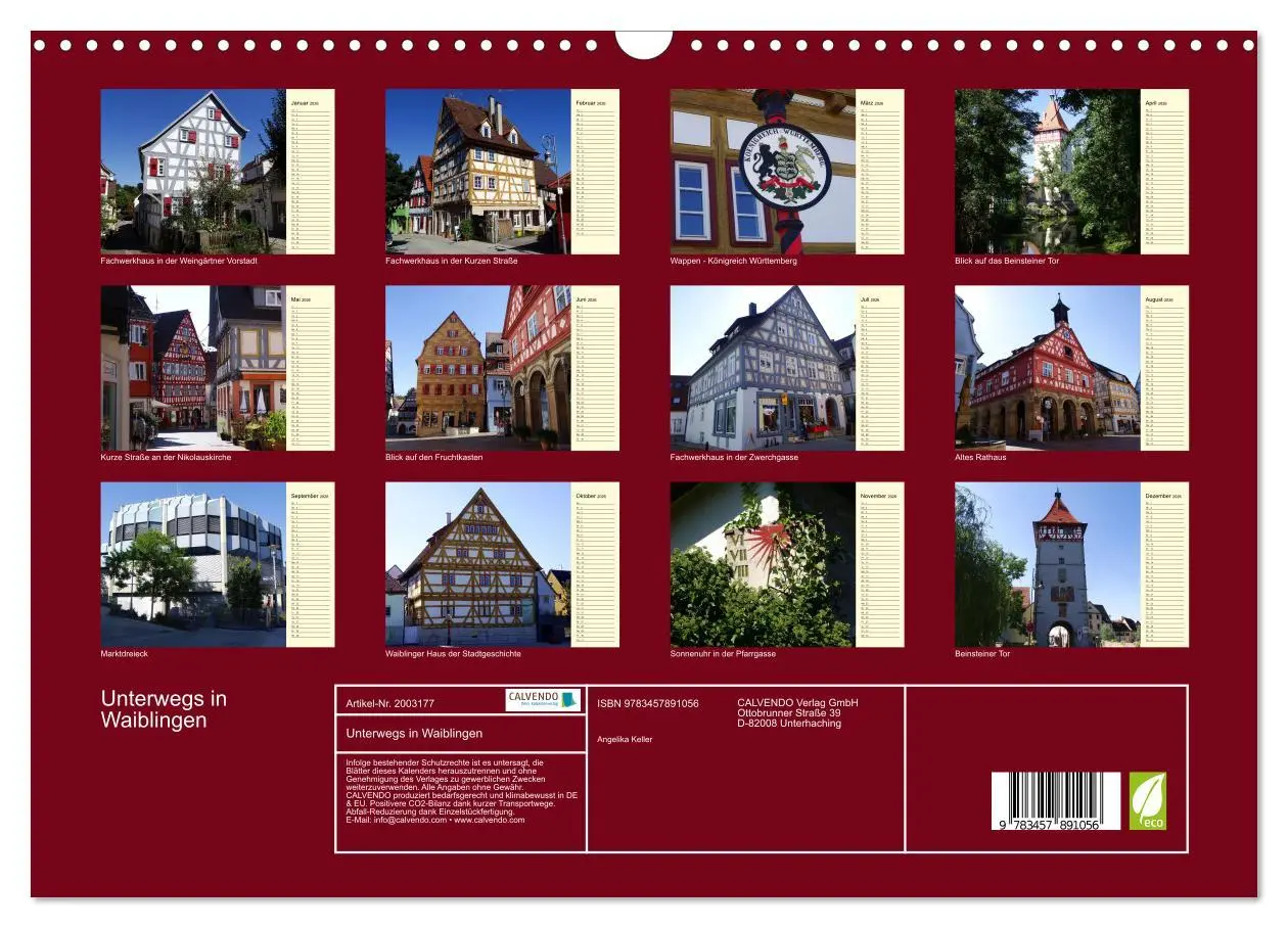 Bild: 9783457891056 | Unterwegs in Waiblingen (Wandkalender 2026 DIN A3 quer), CALVENDO...