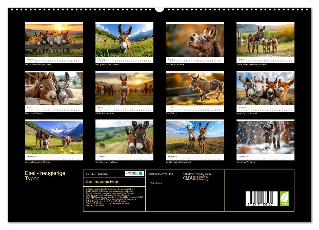 Bild: 9783457331156 | Esel - neugierige Typen (hochwertiger Premium Wandkalender 2026 DIN...