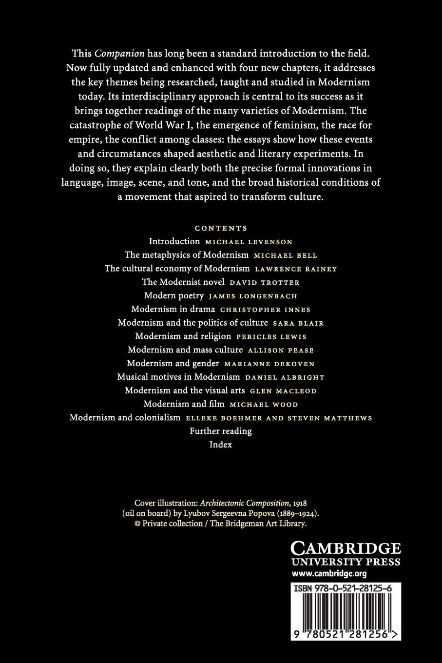 Rückseite: 9780521281256 | The Cambridge Companion to Modernism | Michael Levenson | Taschenbuch
