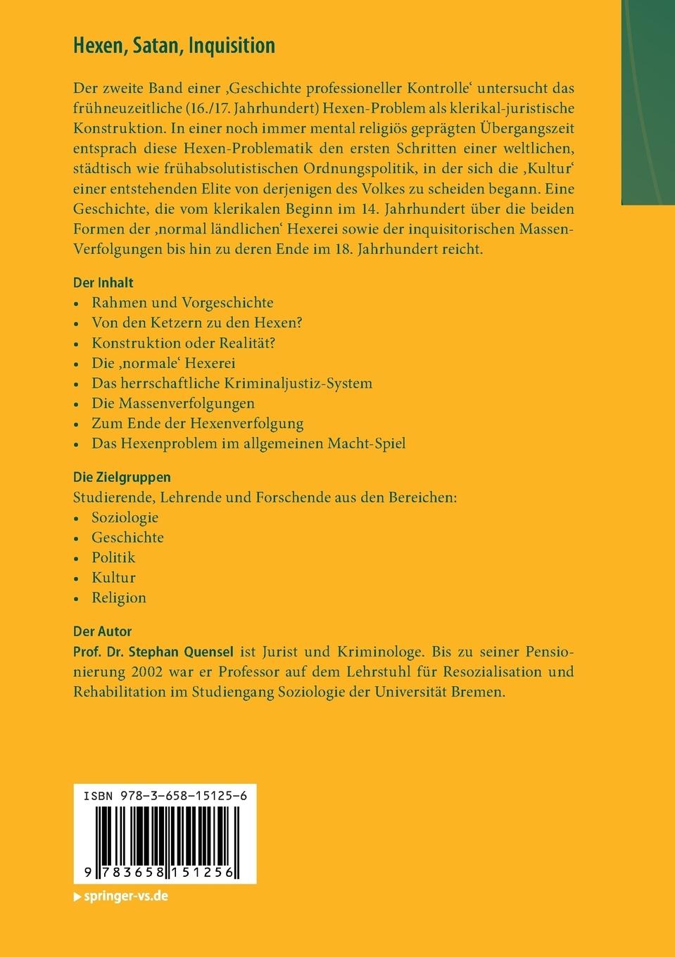 Rückseite: 9783658151256 | Hexen, Satan, Inquisition | Die Erfindung des Hexen-Problems | Quensel
