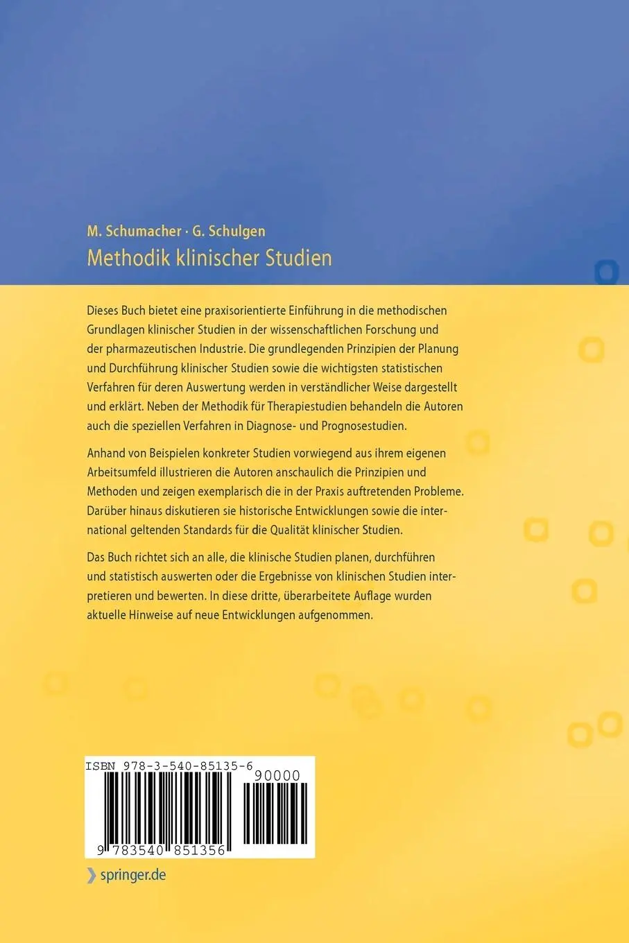 Rückseite: 9783540851356 | Methodik klinischer Studien | Gabriele Schulgen-Kristiansen (u. a.)