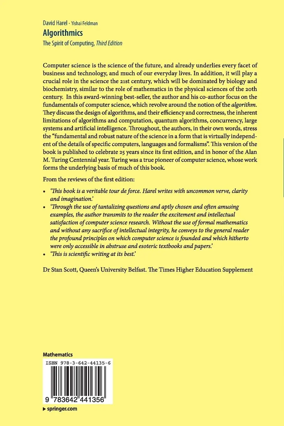 Rückseite: 9783642441356 | Algorithmics | The Spirit of Computing | Yishai Feldman (u. a.) | Buch