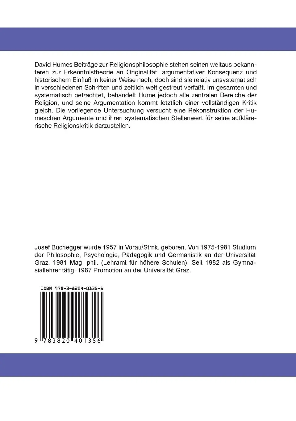 Rückseite: 9783820401356 | David Humes Argumente gegen das Christentum | Josef Buchegger | Buch
