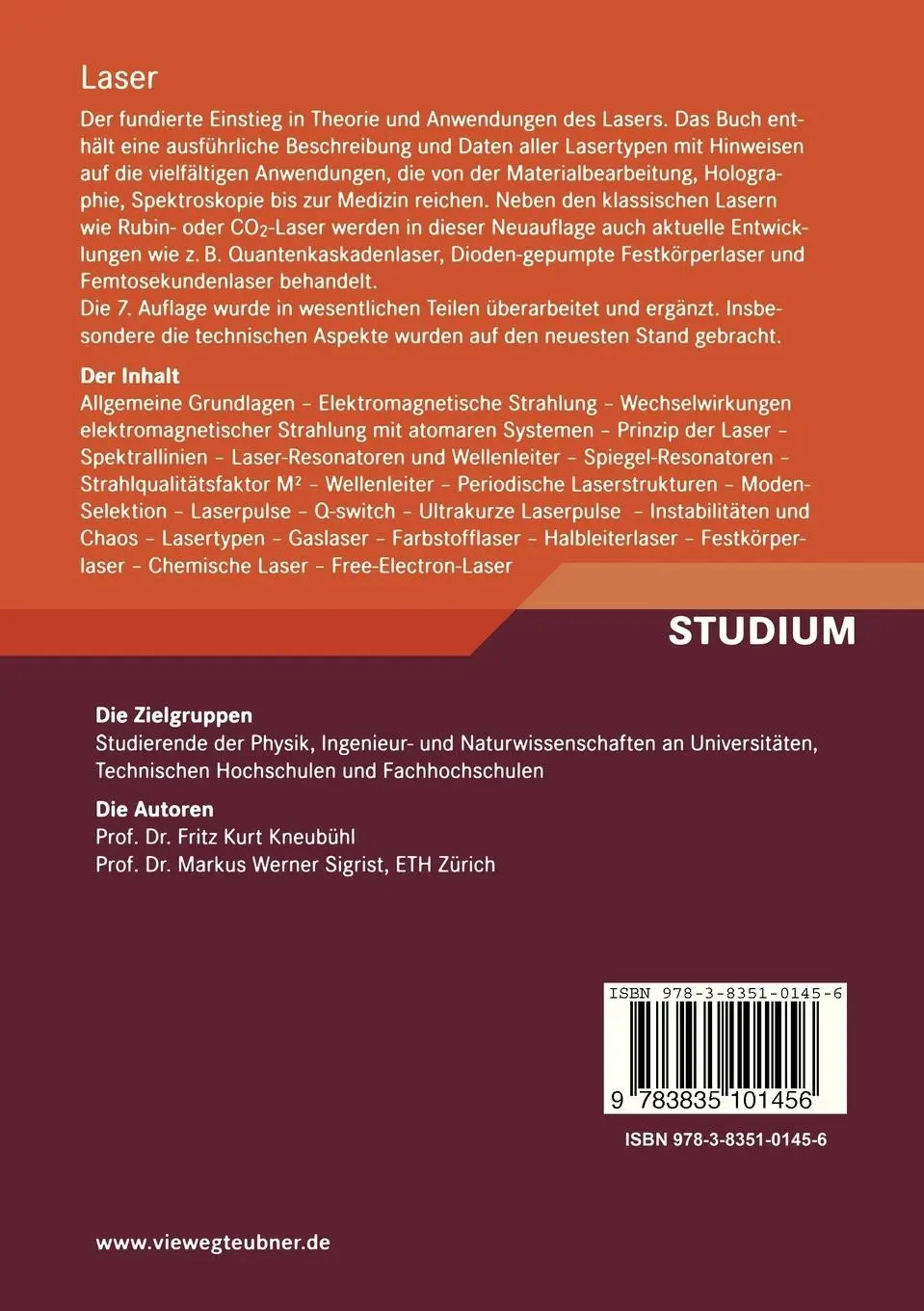 Rückseite: 9783835101456 | Laser | Markus Werner Sigrist (u. a.) | Taschenbuch | Deutsch | 2008
