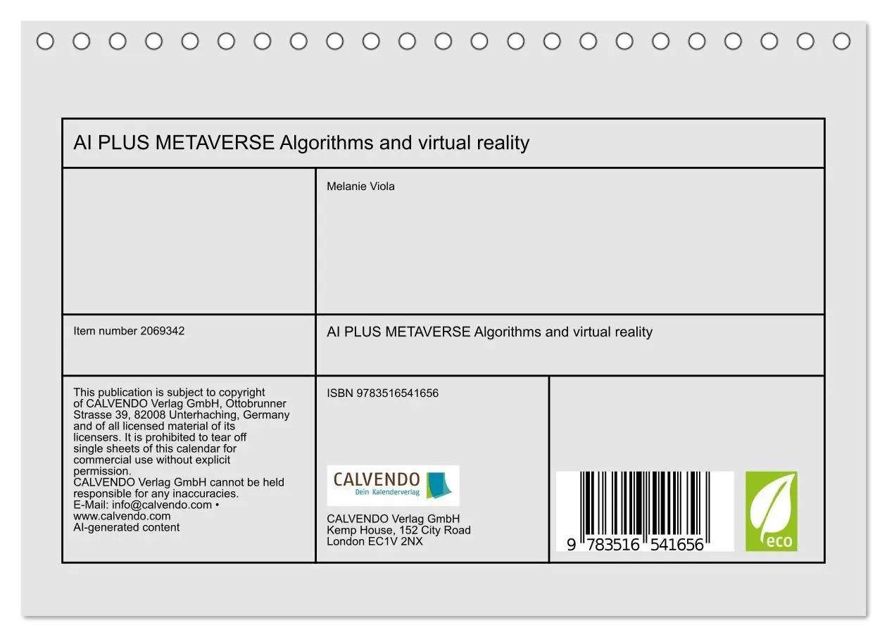 Bild: 9783516541656 | AI PLUS METAVERSE Algorithms and virtual reality (Desk Calendar...