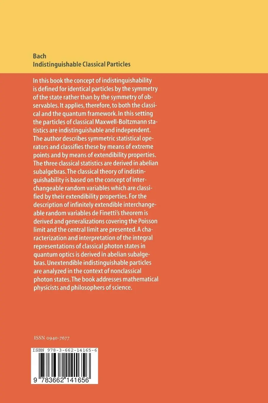 Rückseite: 9783662141656 | Indistinguishable Classical Particles | Alexander Bach | Taschenbuch