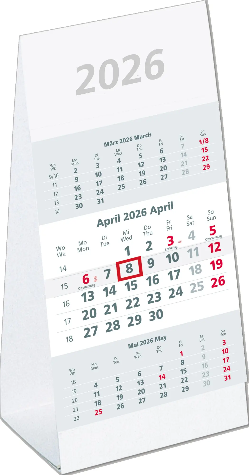 Cover: 4069095001756 | 3-Monats-Aufstellkalender 2026 - 10,5x14,5 cm - 3 Monate auf 1...