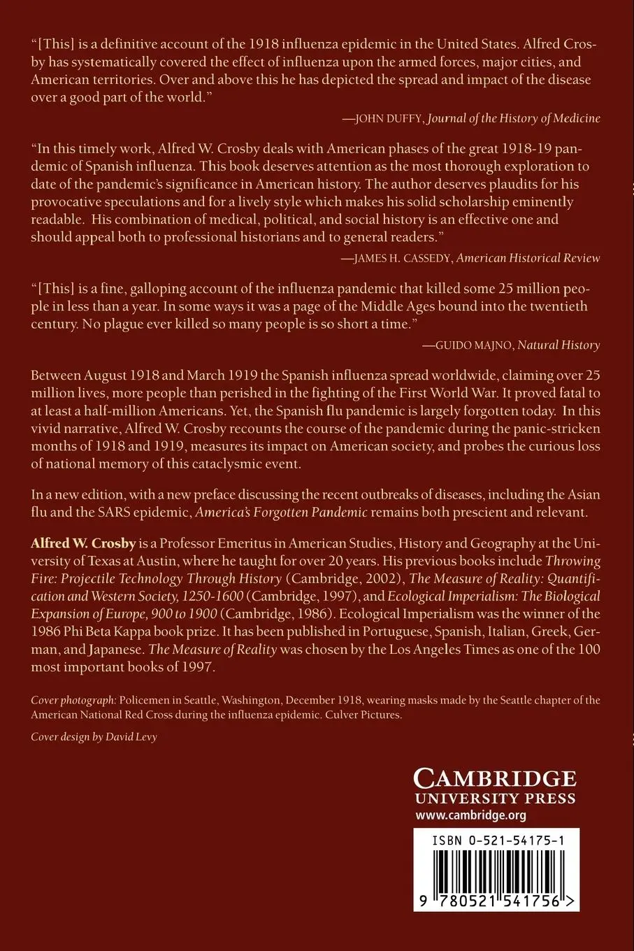 Rückseite: 9780521541756 | America's Forgotten Pandemic | The Influenza of 1918 | Crosby | Buch