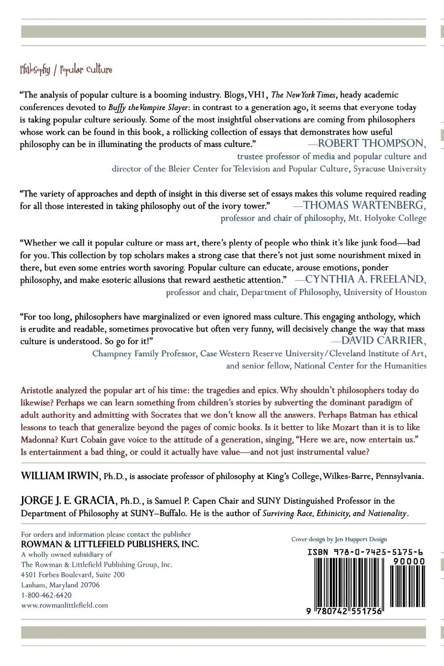 Rückseite: 9780742551756 | Philosophy and the Interpretation of Pop Culture | Irwin (u. a.)