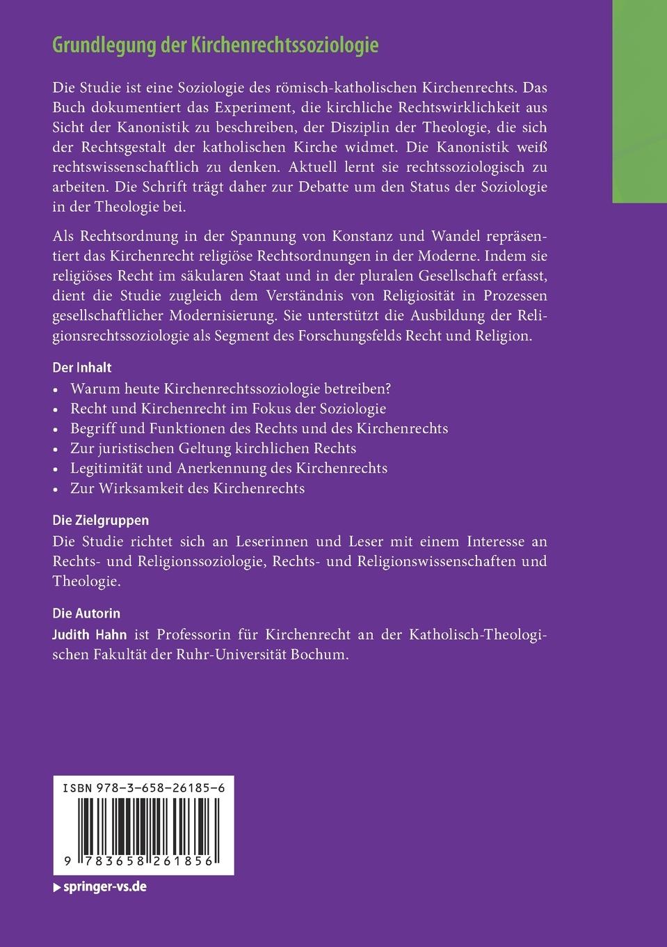 Rückseite: 9783658261856 | Grundlegung der Kirchenrechtssoziologie | Judith Hahn | Taschenbuch