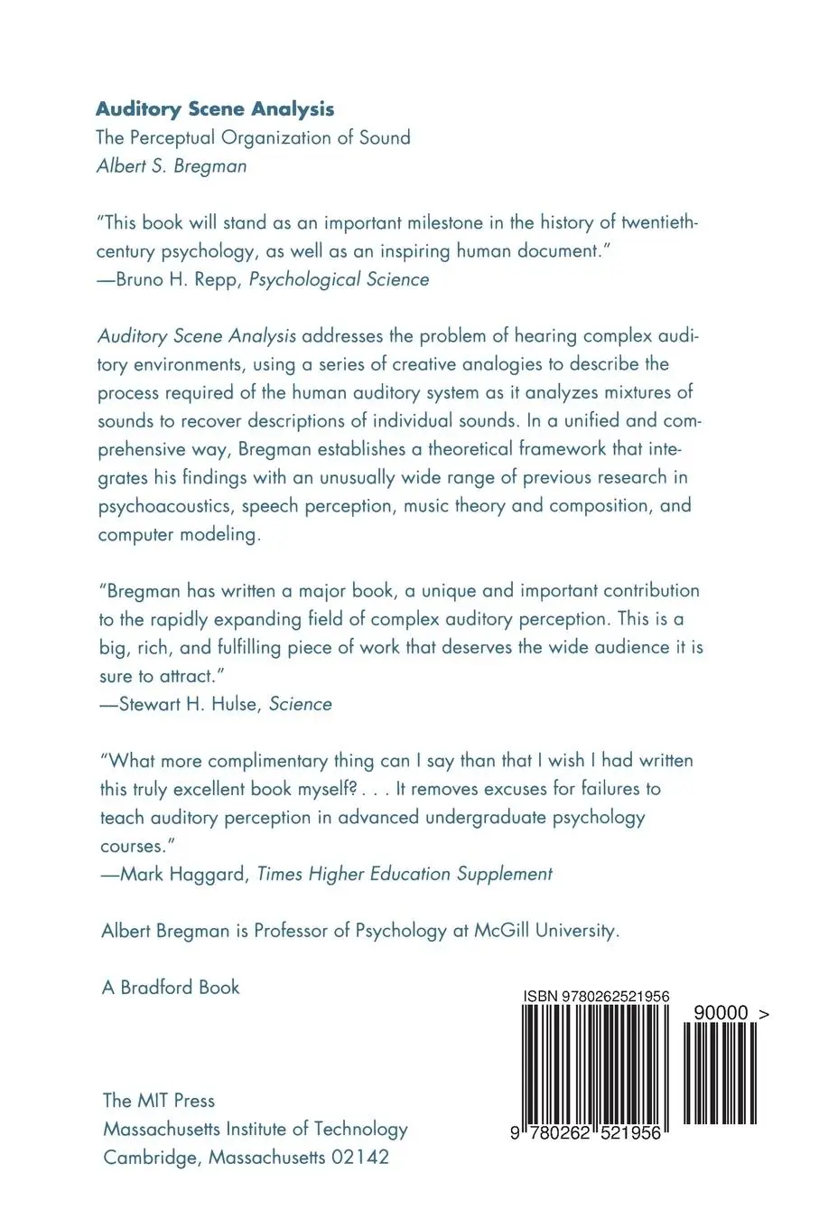 Rückseite: 9780262521956 | Auditory Scene Analysis | The Perceptual Organization of Sound | Buch