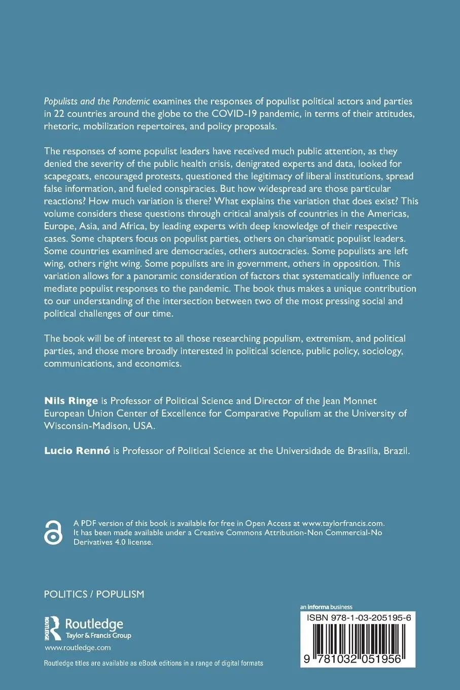 Rückseite: 9781032051956 | Populists and the Pandemic | Nils Ringe (u. a.) | Taschenbuch | 2022