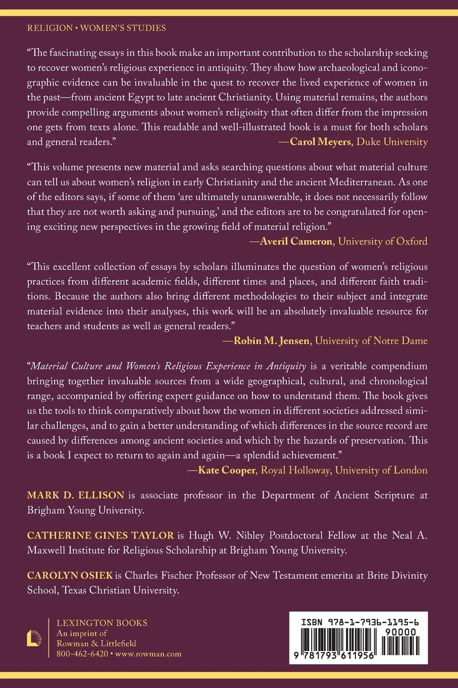 Rückseite: 9781793611956 | Material Culture and Women's Religious Experience in Antiquity | Buch