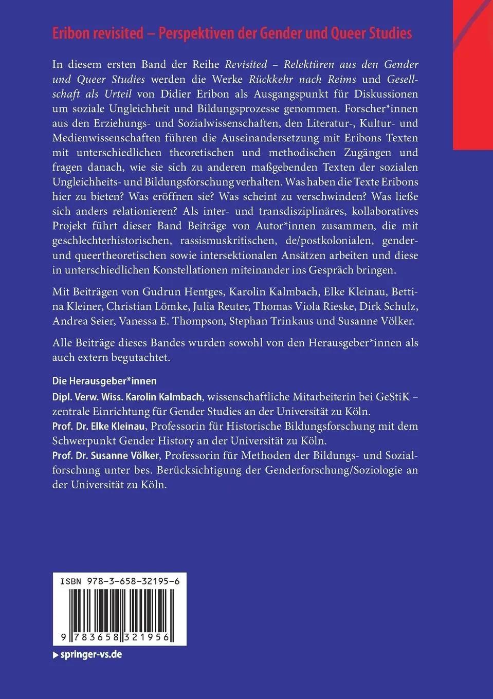 Rückseite: 9783658321956 | Eribon revisited - Perspektiven der Gender und Queer Studies | Buch