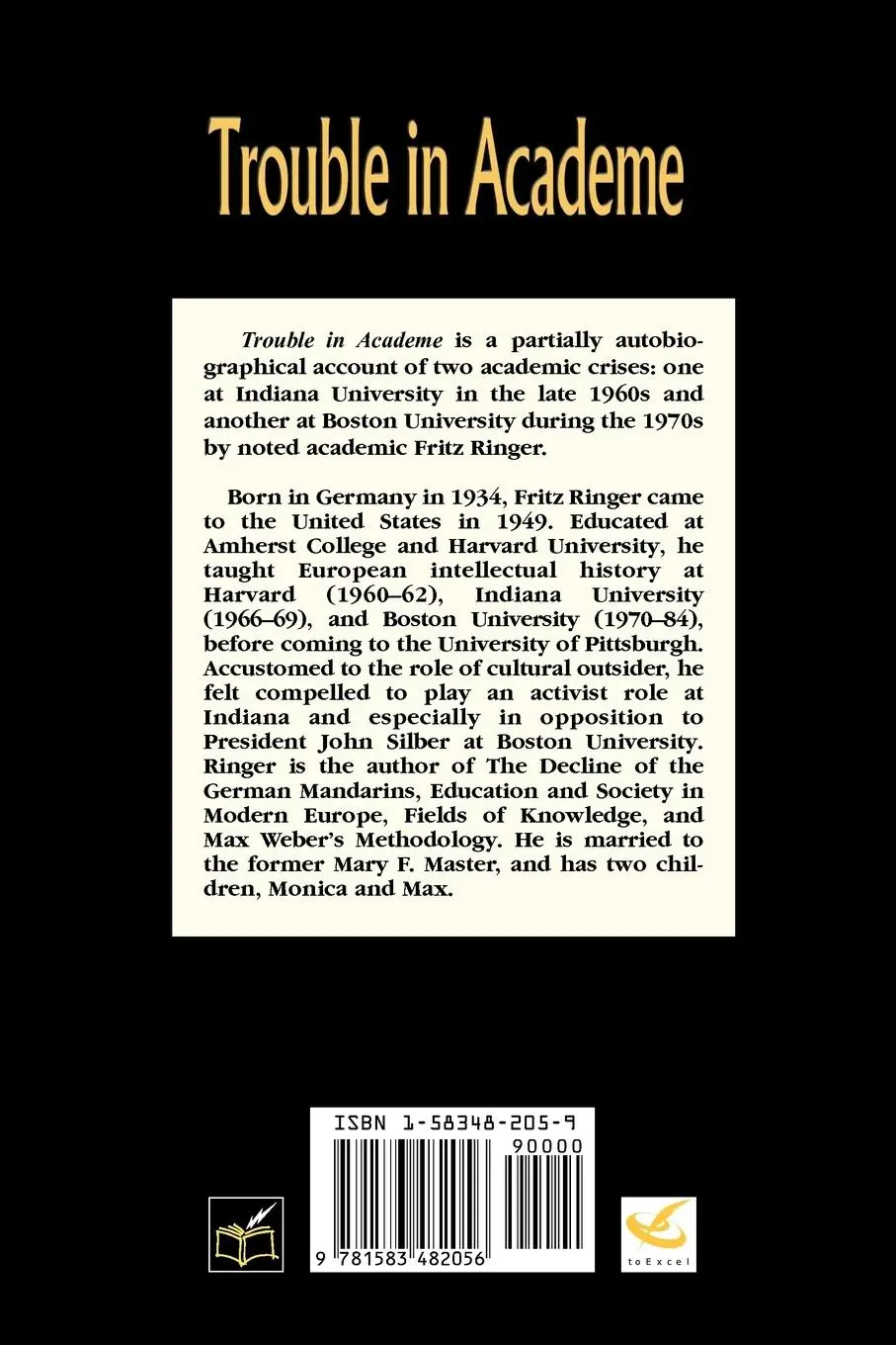 Rückseite: 9781583482056 | Trouble in Academe | A Memoir | Fritz Ringer | Taschenbuch | Englisch