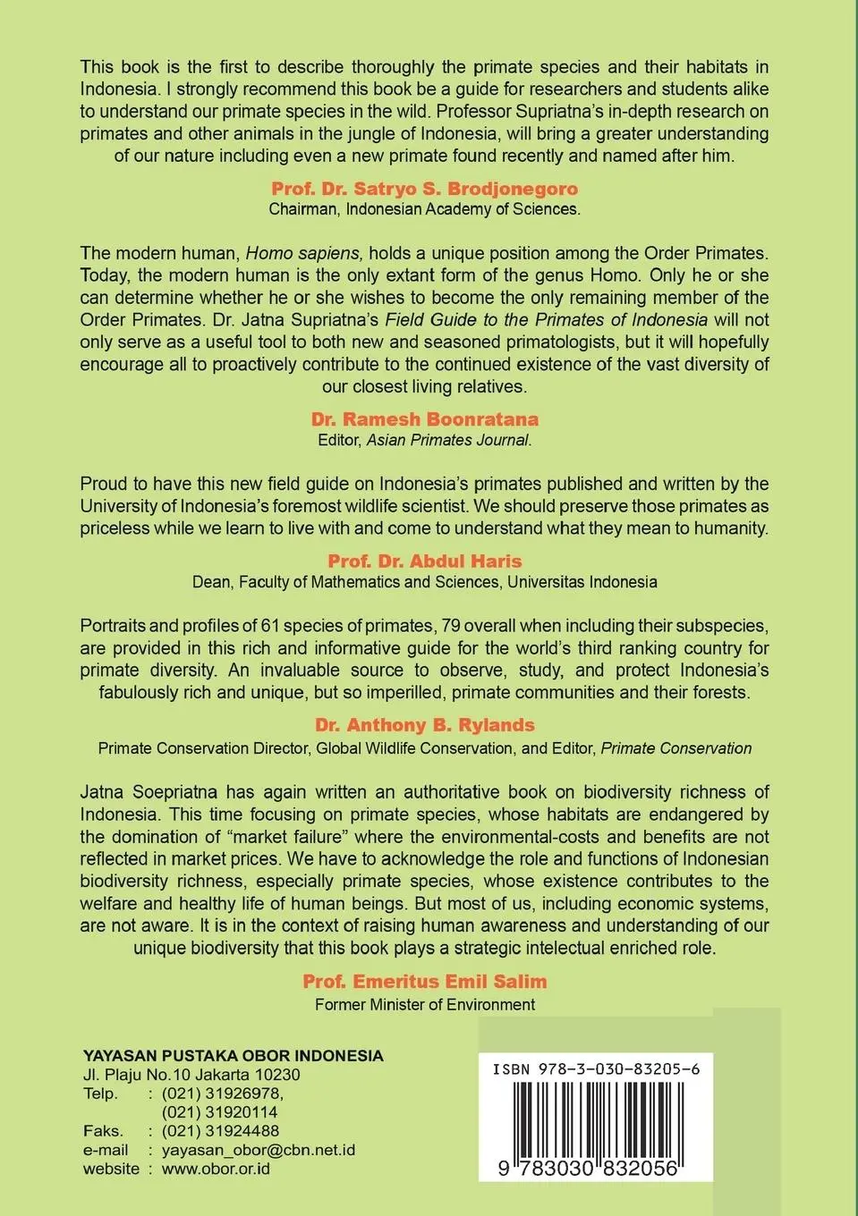 Rückseite: 9783030832056 | Field Guide to the Primates of Indonesia | Jatna Supriatna | Buch