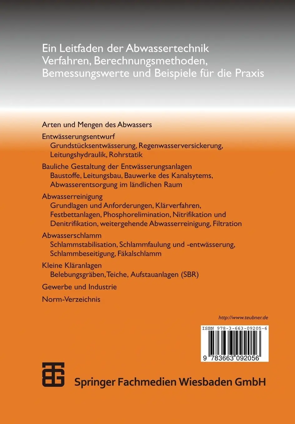 Rückseite: 9783663092056 | Abwassertechnik | Wolfgang Bischof (u. a.) | Taschenbuch | X | Deutsch