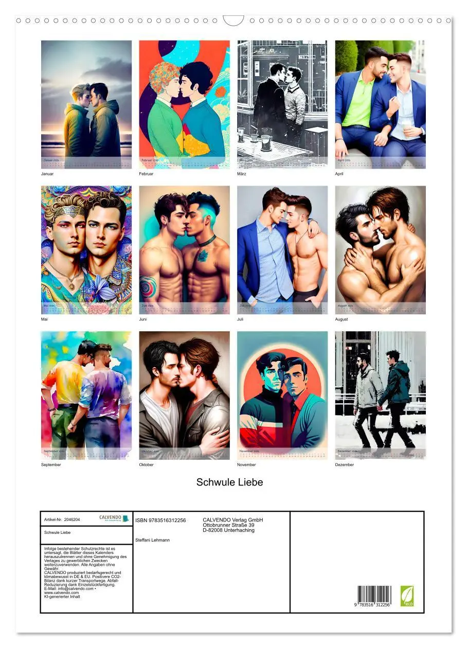Bild: 9783516312256 | Schwule Liebe (Wandkalender 2026 DIN A2 hoch), CALVENDO Monatskalender