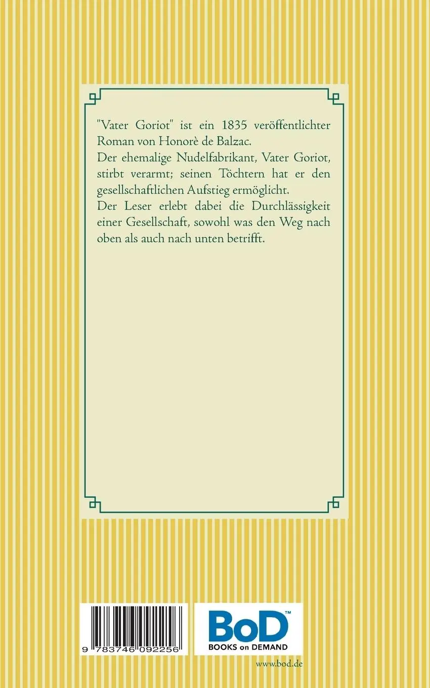 Rückseite: 9783746092256 | Vater Goriot | Honore de Balzac | Taschenbuch | 264 S. | Deutsch