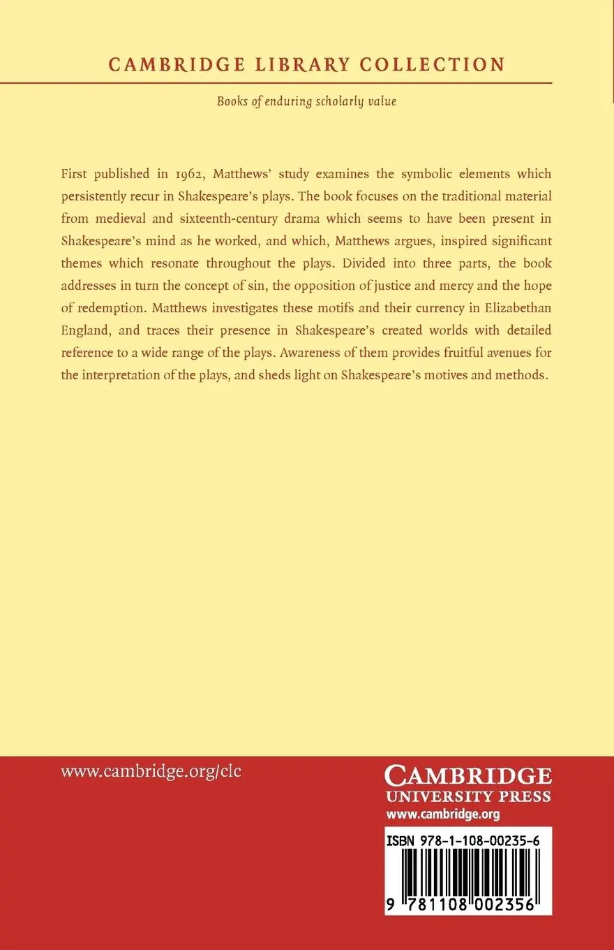 Rückseite: 9781108002356 | Character and Symbol in Shakespeare's Plays | Honor Matthews (u. a.)