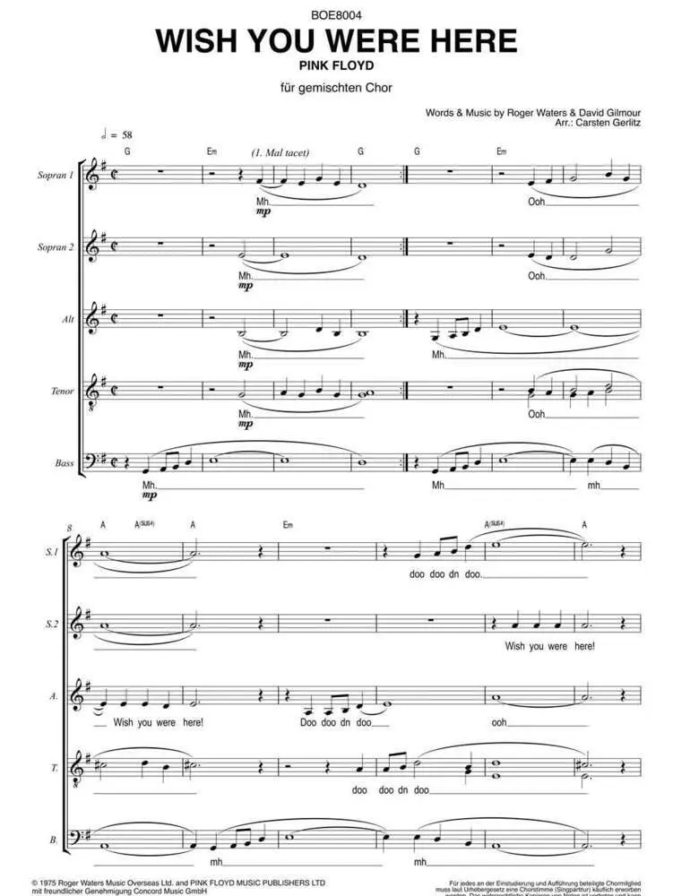 Bild: 9783954562756 | POPCHOIRCLASSICS Pink Floyd: Wish You Were Here | Edition | Buch