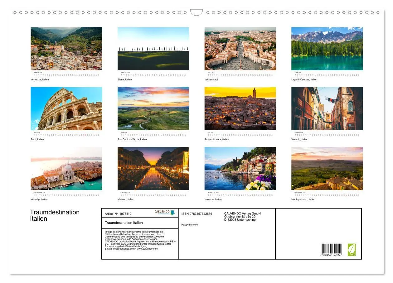 Bild: 9783457642856 | Traumdestination Italien (Wandkalender 2026 DIN A2 quer), CALVENDO...